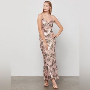 NWT BCBG MaxAzria Ruffle-Trim Shimmer Gown Size XXS in Bare Pink-Dahlia